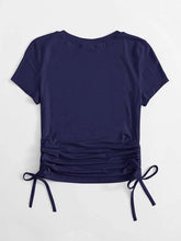 DRAWSTRING SIDE SOLID TEE-NAVY